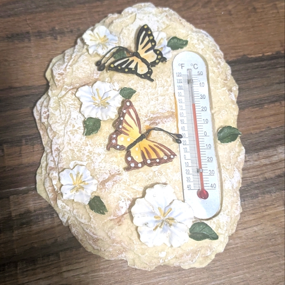 Giftco Ceramic Stone Butterfly Decorative Wall Thermometer